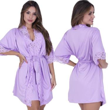 Imagem de Robe Sofia de Microfibra Light e Renda Feminino - Biografia da Moda, L