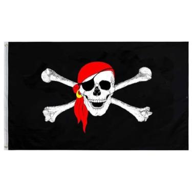 Imagem de Bandeira Jolly Roger Pirate Horrible Skull Pattern - Bandeiras de 8 x 1,5 m para o exterior, costura dupla, resistente ao desbotamento com ilhós de latão (estilo A)