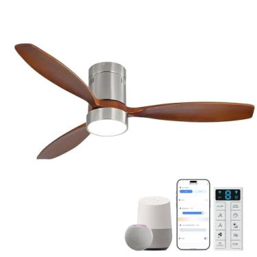 Imagem de Sofucor Ventoinhas de teto inteligentes de 52 polegadas com ventilador de teto de 3 lâminas de madeira maciça leve moderna com Alexa/Google/APP/controle remoto para quarto, sala de estar, pátio, casa