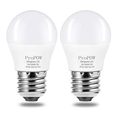 Imagem de ProPOW Lâmpada LED para geladeira, lâmpadas de geladeira 120V A15 5 Watt branco 5000K E26 base média, iluminação doméstica de teto com economia de energia, sem escurecimento, pacote com 2