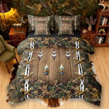 Imagem de Conjunto de edredom masculino com estampa de campo, 7 peças, para cama de casal | Country Lake Oar, camuflagem, animais da floresta, decoração rústica de casa de fazenda, decoração de casa de fazenda