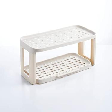 Imagem de Organizador de temperos de 2 níveis, suporte de especiarias deslizante, suporte de plástico para especiarias, prateleira de cuidados com a pele, suporte de cosméticos, P