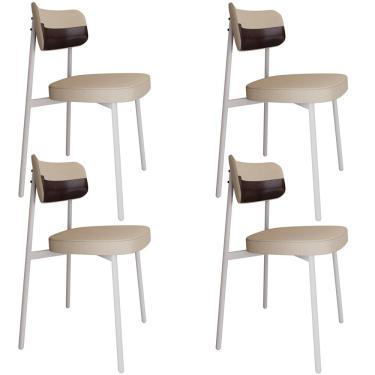 Imagem de Kit 04 Cadeiras Estofada Para Sala de Jantar Astrid Branco C01 Linho Areia Courino Café - Lyam Decor
