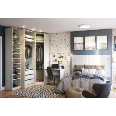 Imagem de Guarda Roupa Cabeceira 142cm E Escrivaninha Legno Crema