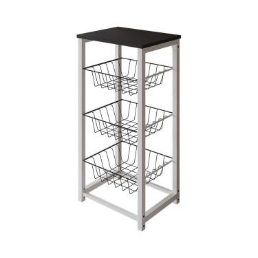 Imagem de Fruteira De Chão Cozinha Desmontada Aço Branco Cesto Preto Tampo Preto Madri - Cor: Branco