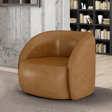 Imagem de Poltrona Decorativa Sala De Estar Clarke Pu Caramelo Manchado G45 - Gran Belo