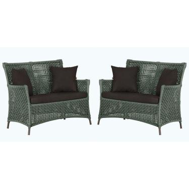 Imagem de 2 Sofás área Externa Igapó Alumínio Marrom Corda Náutica E9 Verde