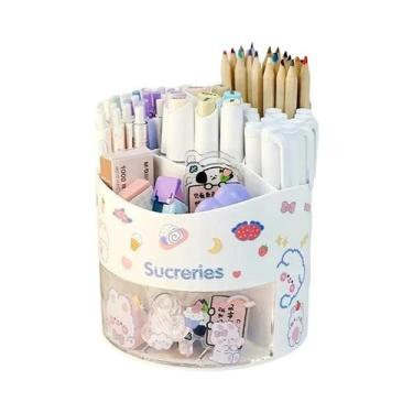 Imagem de Organizador De Mesa Giratório Kawaii: Porta-Canetas E Caixa De Papelar