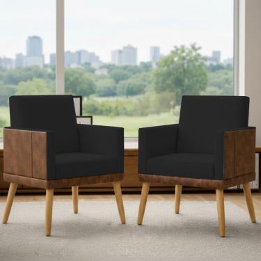 Imagem de Kit 2 Poltronas Decorativa Para Sala Recepção Escritório Consultório Lis Corino Peroba e Suede