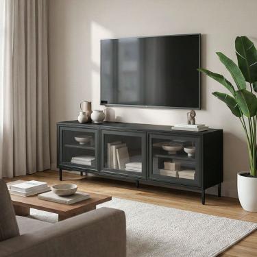 Imagem de Rack para TV Até 55 Polegadas Refresh 3 Portas 2 Prateleiras com Vidro Preto - Brv