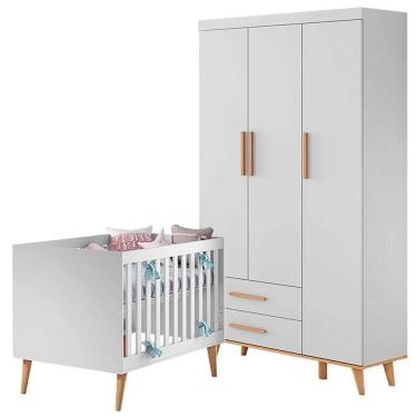 Imagem de Berço Americano E Guarda Roupa Infantil Ludmila Branco Bétula - Carolina