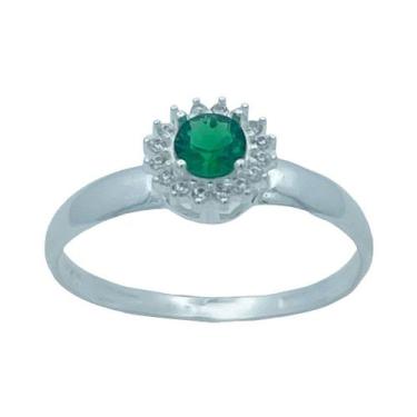 Imagem de Anel em Prata 925 com Zircônia Verde e Pedras Laterais - Justino Ribas