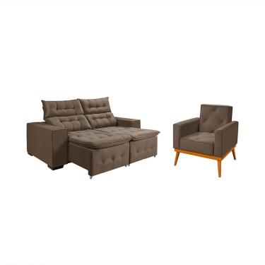 Imagem de Kit Sofá Retratil Reclinável Bari 1,90 Pillow Mais Poltrona Florença em Veludo Azul