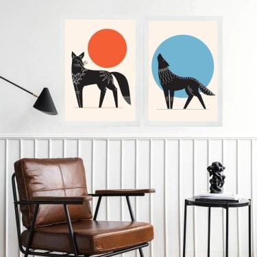 Imagem de Kit 2 Quadros Decorativos Lobos Boho 33X24Cm - Com Vidro
