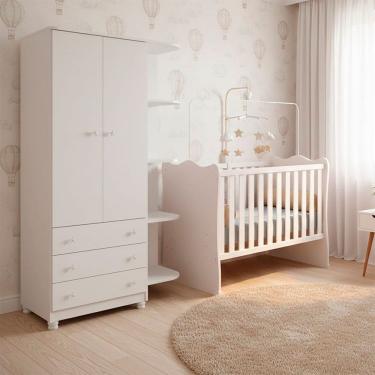Imagem de Quarto de Bebe Infantil Doce Sonho Berco e Guarda Roupas 2 Portas 3 Gavetas Qmovi
