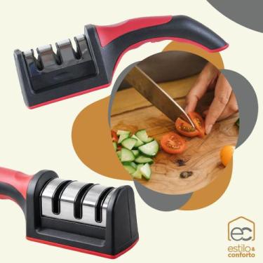 Imagem de Afiador E Amolador De Facas E Tesouras 3 Em 1 Profissional Manual Afia