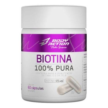 Imagem de Biotina 100% Pura 60 Capsulas Bodyaction Saúde Unhas E Pele