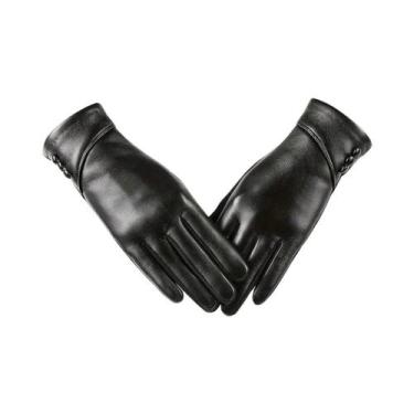 Imagem de Luvas Femininas De Couro Com Tela Sensível Ao Toque, Forradas Com Lã M