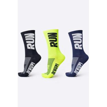 Imagem de Kit 03 Pares Meia Corrida HUPI Run Preto Azul e Amarelo, Preto, Amarel