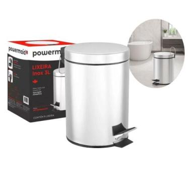 Imagem de Lixeira Inox 3l Redonda Pequena Aço Escovado Lixo Banheiro - POWER MAI