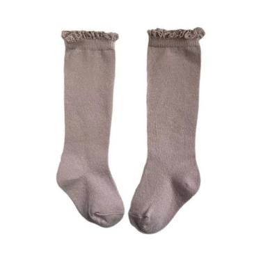 Imagem de Meias De Algodão Com Renda E Babados Para Meninas, Altura Até O Joelho