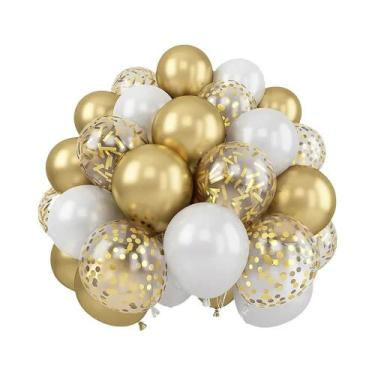 Imagem de Balões Brancos Dourados De 12 Polegadas 30 Peças Balões De Confete Bra