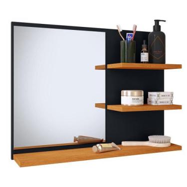 Imagem de Espelheira Parede Astra Pequena Prateleiras Organizadoras Espelho Banh