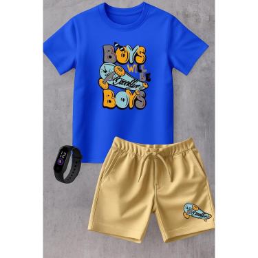 Imagem de Kit Infantil Camiseta e Short Moletinho Relogio Digital Moda Verão Skate brooklin-Unissex