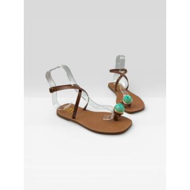 Imagem de Sandália Feminina Com Amarração Confortável Moca/Turquesa - LITTZ, Moc