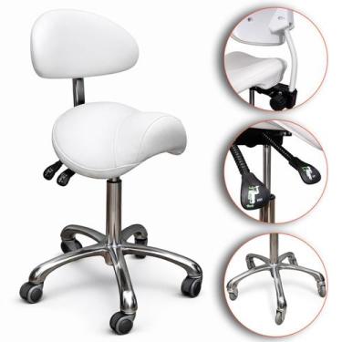 Imagem de Mocho Sela Ajustável Ergonômico Com Encosto Akmed, Branco