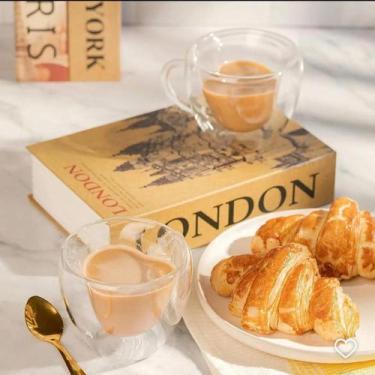 Imagem de Kit 6 Xícaras Café Coração 80ml Vidro Borossilicato Parede Dupla Térmi