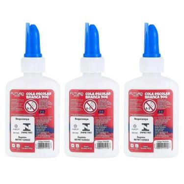 Imagem de Kit 03 Cola Branca Escolar 40gramas Futuro - Colas Branca Liquida 40g 
