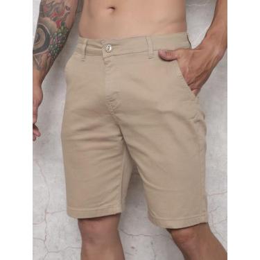 Imagem de Bermuda Masculina Sarja Slim Esporte Fino Geométrica - - WJR, Caqui, 4