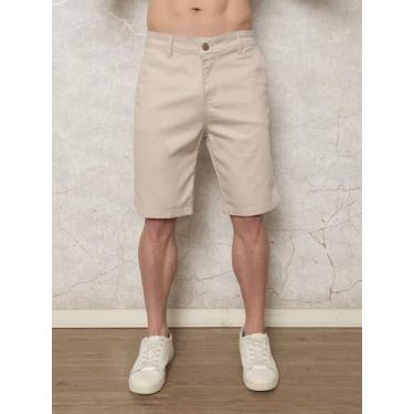 Imagem de Bermuda Masculina Sarja Slim Esporte Fino Geométrica - - WJR, Bege, 46