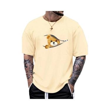 Imagem de Camiseta Masculina Casual De Verão Com Estampa De Urso, Gola Redonda, 