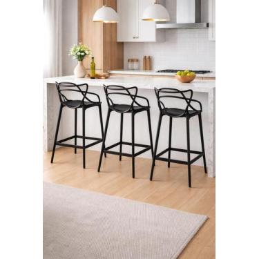 Imagem de Kit 3 Banquetas Allegra Altas 76cm Cozinha Bar 100% Polipropileno Pret