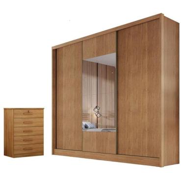 Imagem de Guarda Roupa Casal Medelim com Espelho e Gaveteiro Suiça Cumaru 23 - Novo Horizonte