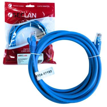 Imagem de Kit 10 Cabo De Rede 2,5M Cat6 24Awg 568B Azul Anatel Seclan