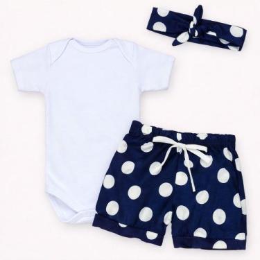 Imagem de Kit 3 Peças Look Completo Bebê Menina Shorts Body e Faixa - Era Uma Ve