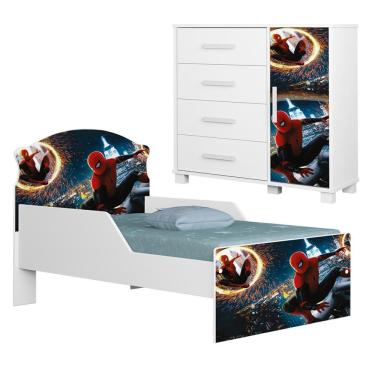 Imagem de Mini Cama Infantil 153x79 e Comoda 4 Gavetas 1 Porta MDF Livia Decmade