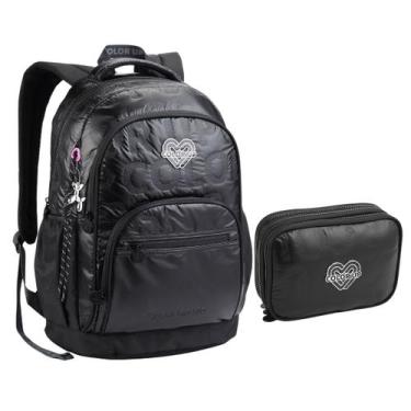 Imagem de Kit Mochila Estojo Feminina Matelassê ColorUp - Seanite, Preto