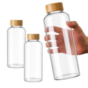 Imagem de Kit 2 Garrafa Squeeze De Vidro Água Chá Suco 1 Litro Tampa Bambu - CLI