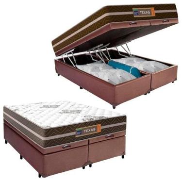 Imagem de Cama Box Baú Casal Bipartido Sintético + Colchão Molas Ensacadas Texas