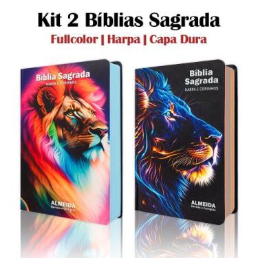 Imagem de Kit 2 Biblias Sagrada Letra Gigante Luxo Popular - Leão Raio Azul e Le