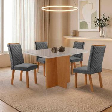 Imagem de Mesa de Jantar Olimpia 120cm Tampo MDF e Vidro Canto Copo com 4 Cadeir