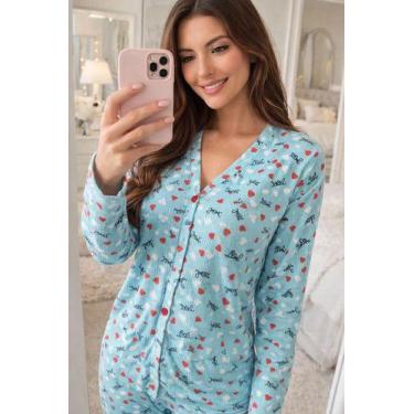 Imagem de Pijama com botão americano Feminino Longo Inverno Tj Vip Conforto E Es
