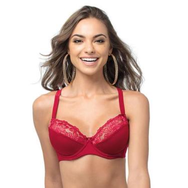 Imagem de Sutiã Microfibra Com Renda DeMillus 64086, Carmim, 44