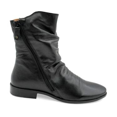 Imagem de Bota Cano Médio Feminina Couro Perlatto Zíper Duplo LUN004E, Preto, 35