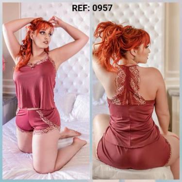 Imagem de Baby Doll Plus Size Short Doll Pijama Liganete Renda Bicolor - Suprema