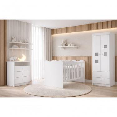 Imagem de Quarto Completo Infantil Algodão com Berço Que Vira Cama Guarda-Roupa 2 Portas 5 Gavetas em MDF Mobibaby